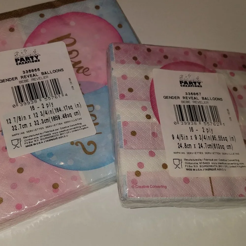 Baby Shower Gender Reveal Party Lot Napkins Plates Cups Thank You Cards Boy Girl